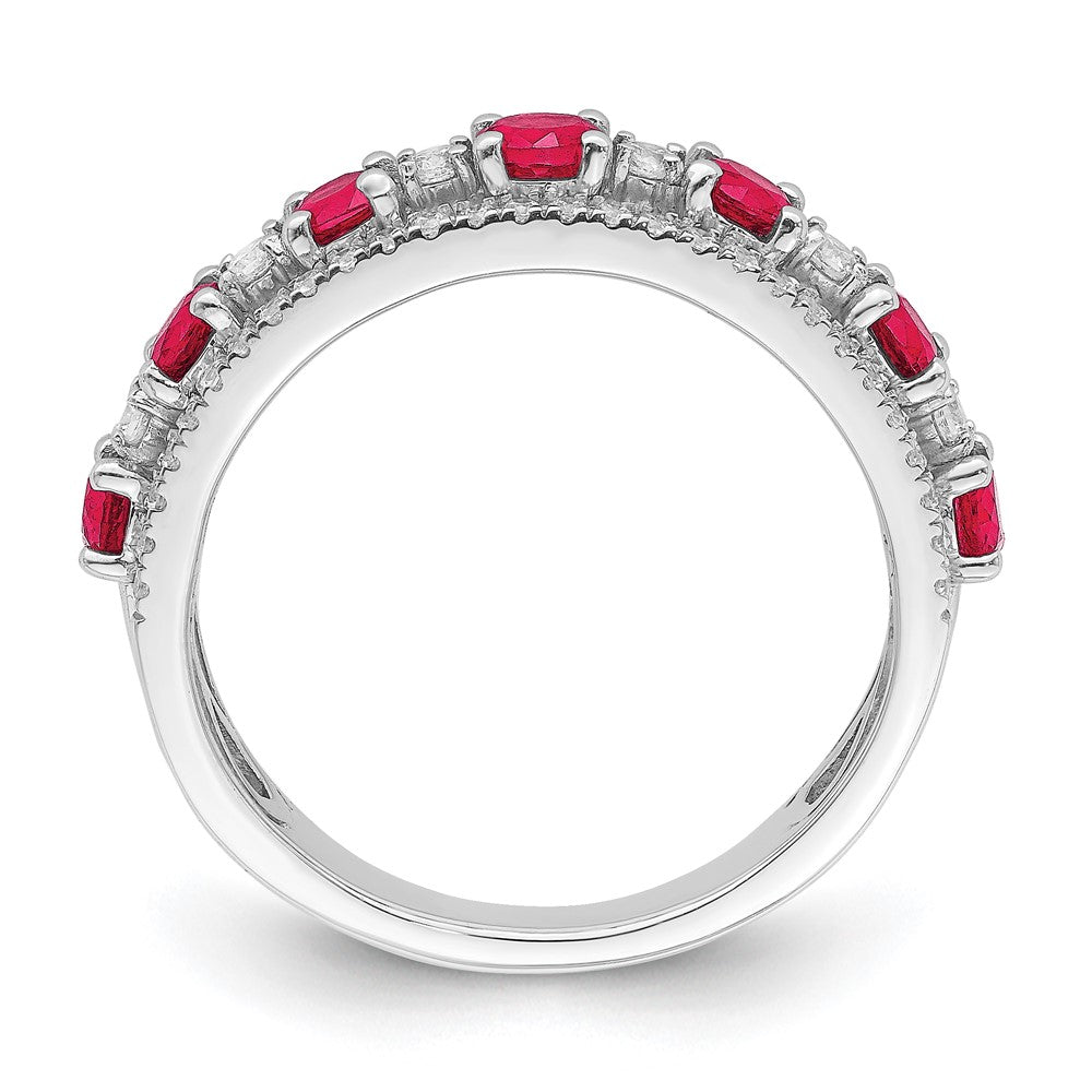 14k White Gold Polished Ruby and Real Diamond Ring