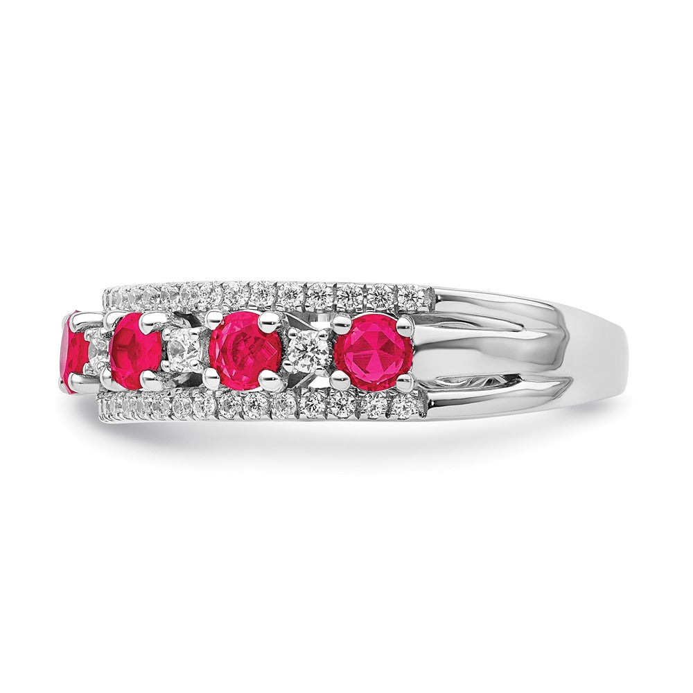 14k White Gold Polished Ruby and Real Diamond Ring