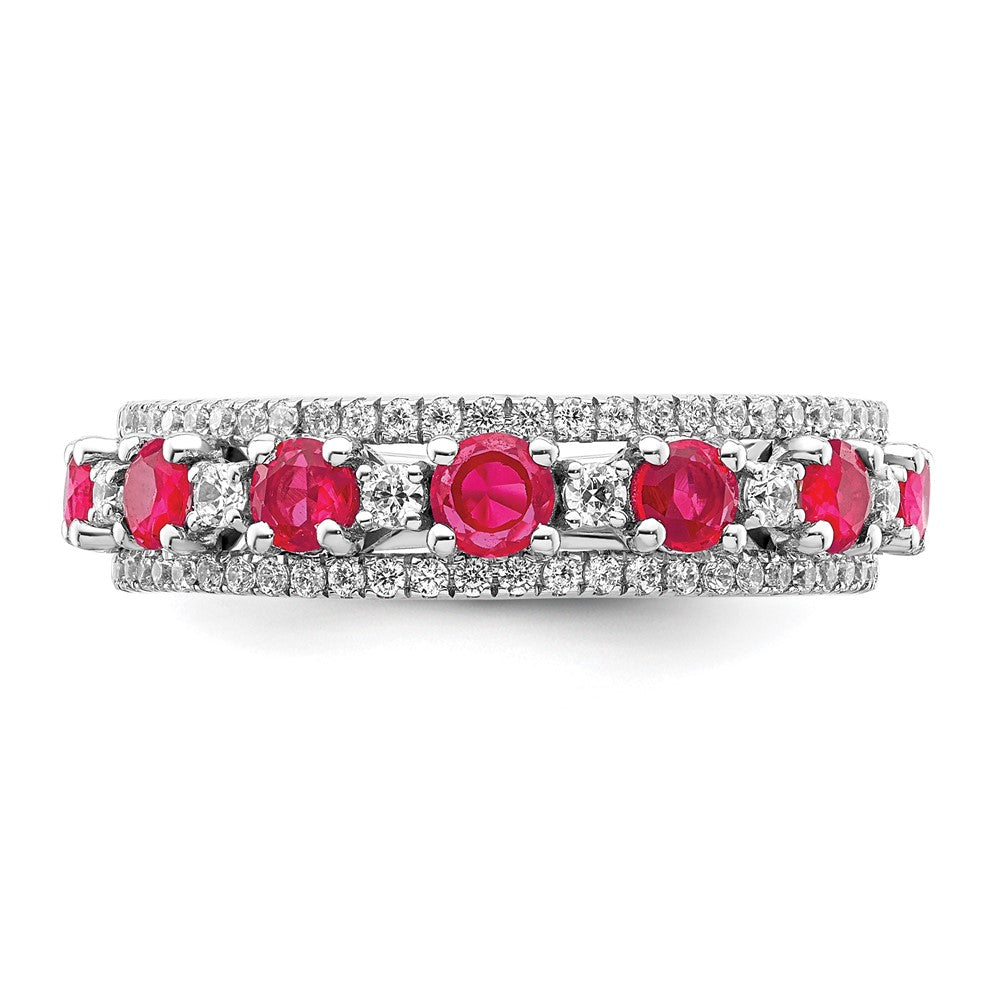 14k White Gold Polished Ruby and Real Diamond Ring