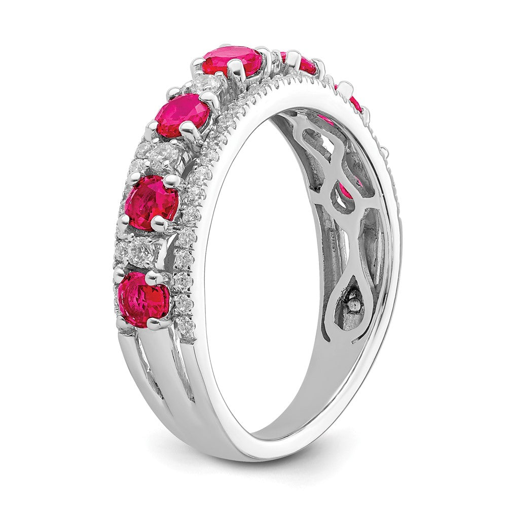 14k White Gold Polished Ruby and Real Diamond Ring