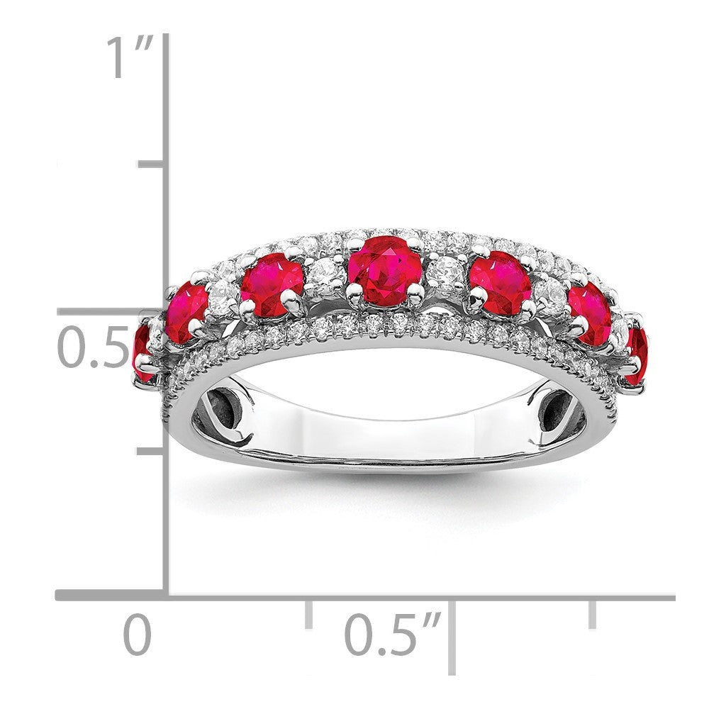 14k White Gold Polished Ruby and Real Diamond Ring