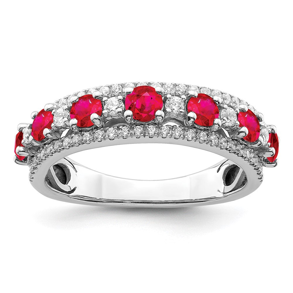 14k White Gold Polished Ruby and Real Diamond Ring