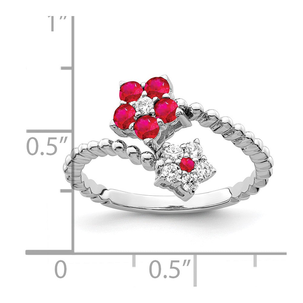 14k White Gold Polished Ruby and Real Diamond Floral Ring