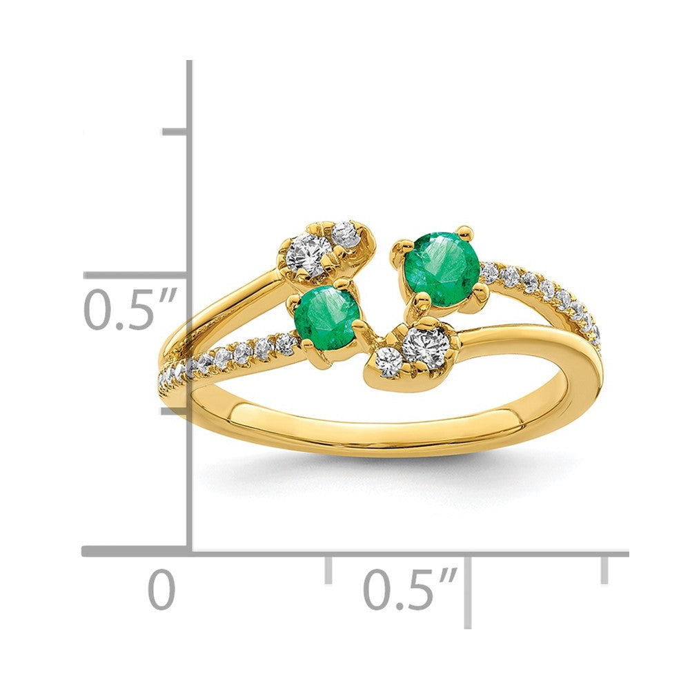 14k Gold Polished Emerald and Real Diamond Bypass Ring