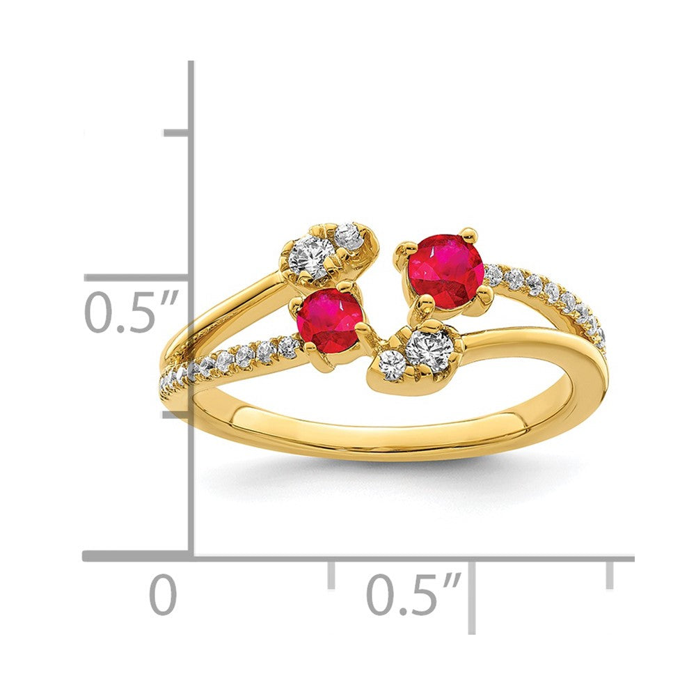 14k Gold Polished Ruby and Real Diamond Bypass Ring