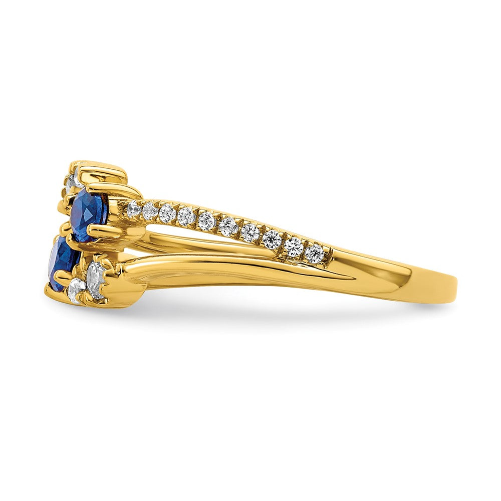 14k Gold Polished Sapphire and Real Diamond Bypass Ring