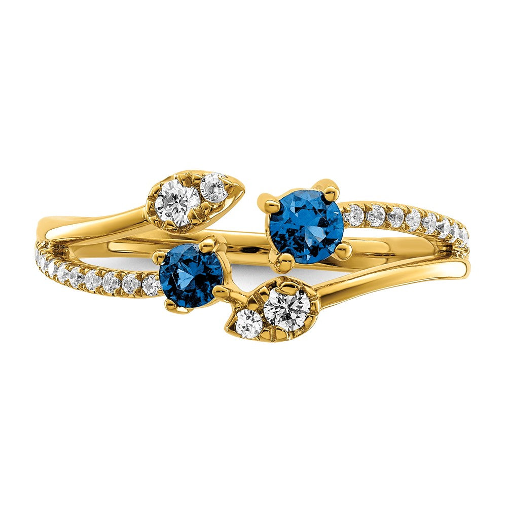 14k Gold Polished Sapphire and Real Diamond Bypass Ring