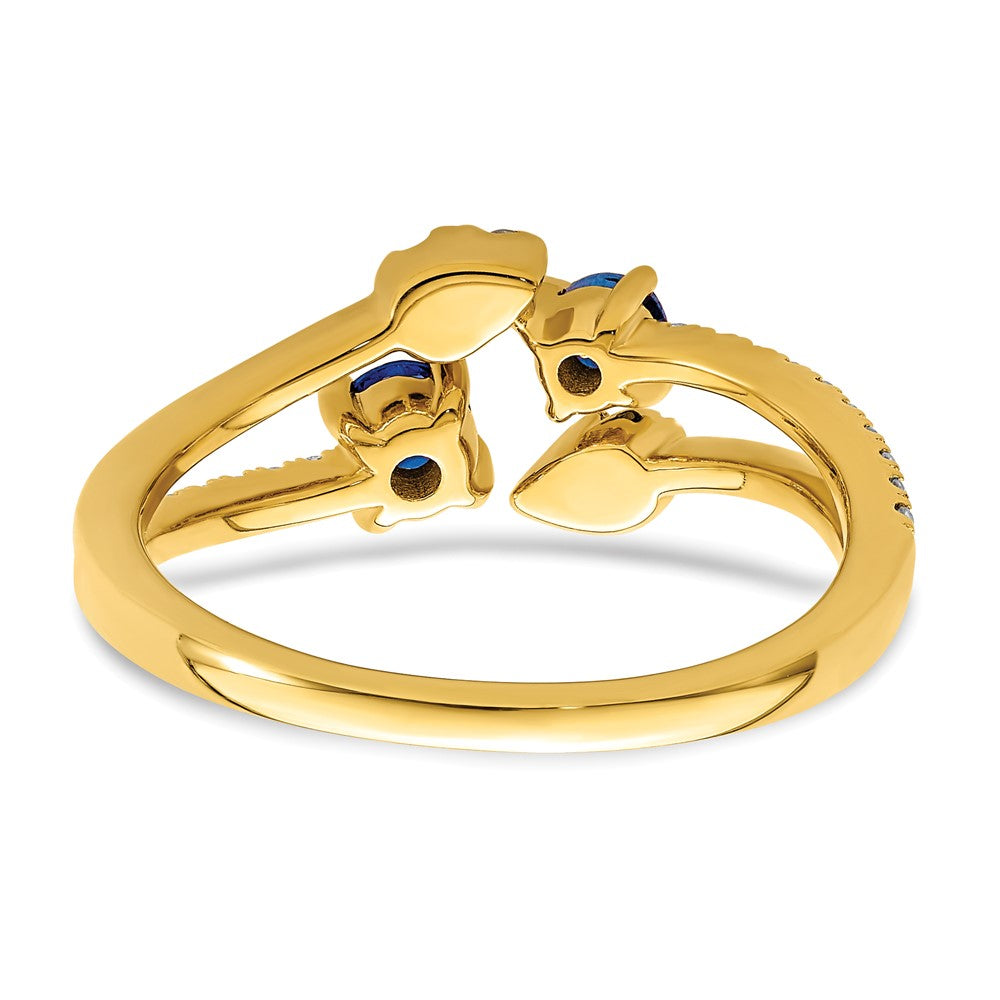 14k Gold Polished Sapphire and Real Diamond Bypass Ring