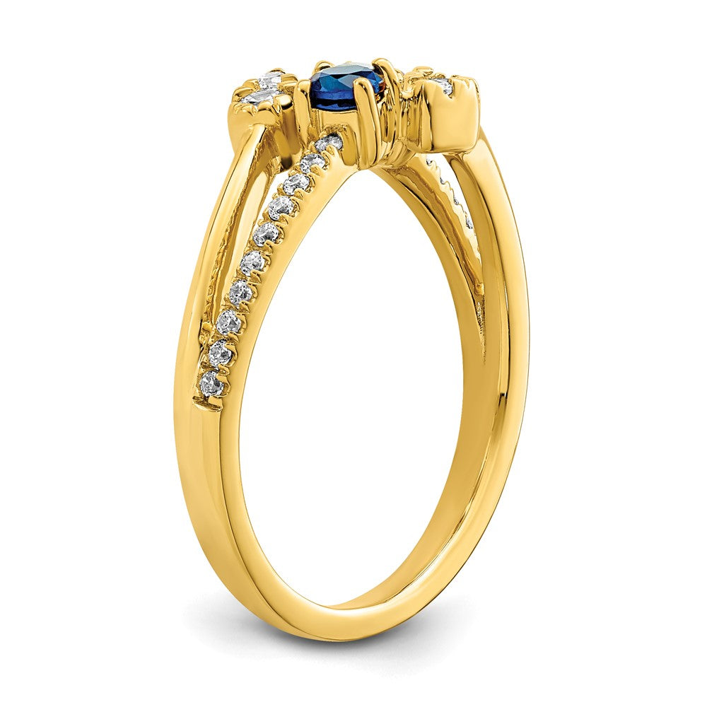 14k Gold Polished Sapphire and Real Diamond Bypass Ring