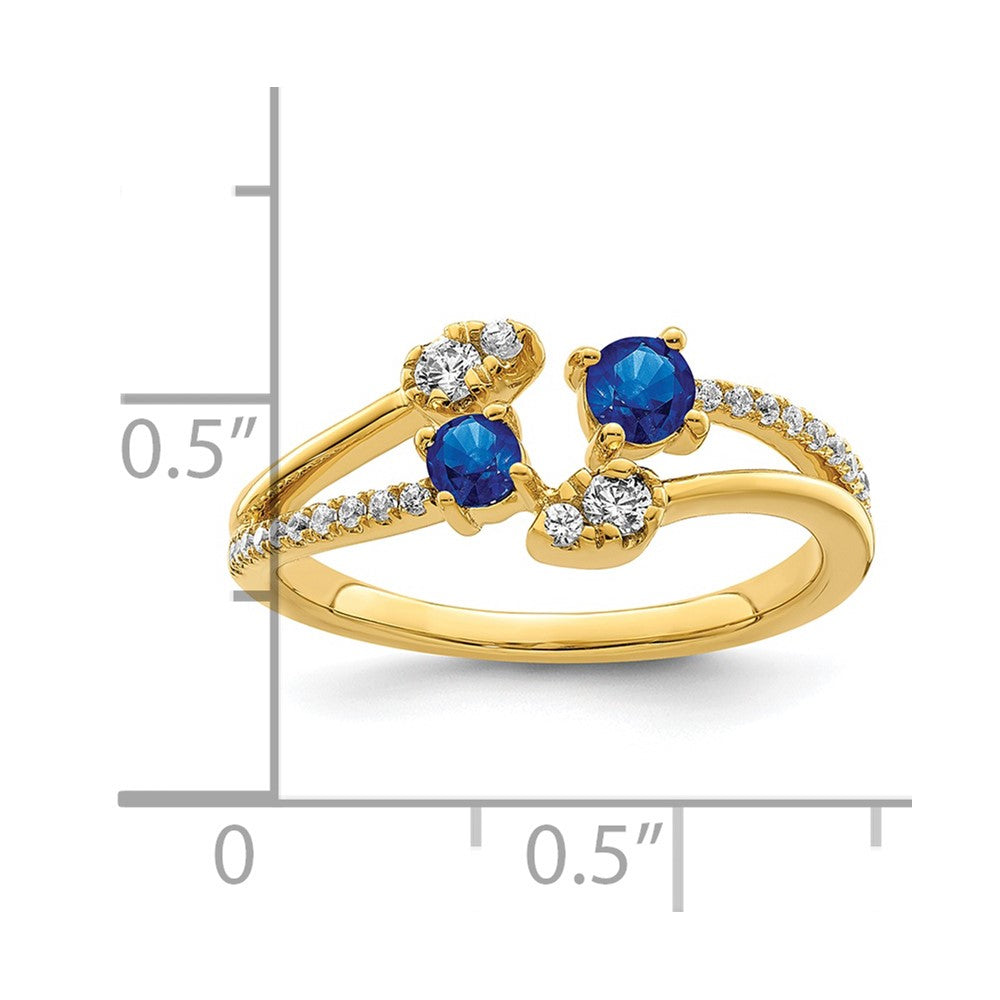 14k Gold Polished Sapphire and Real Diamond Bypass Ring