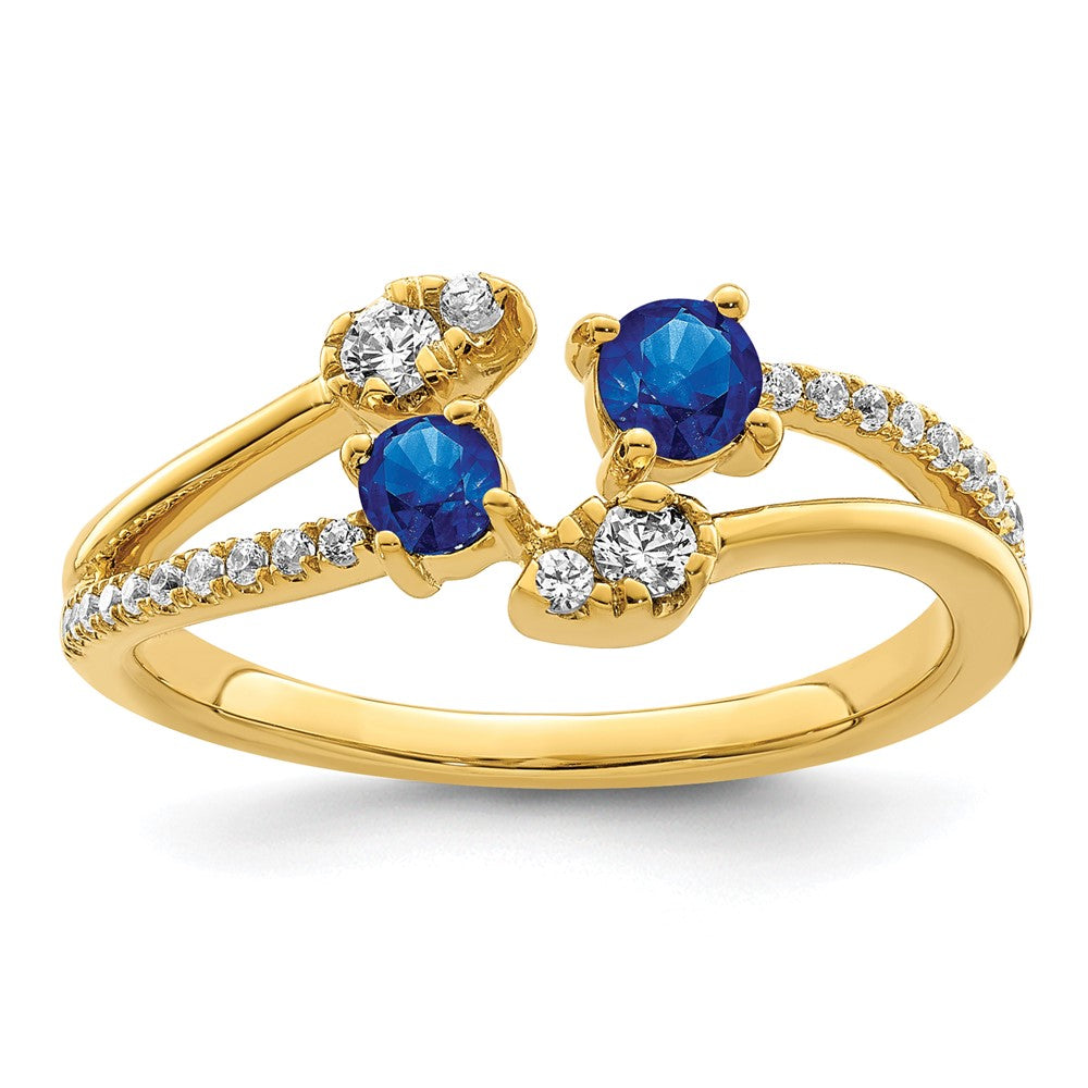 14k Gold Polished Sapphire and Real Diamond Bypass Ring