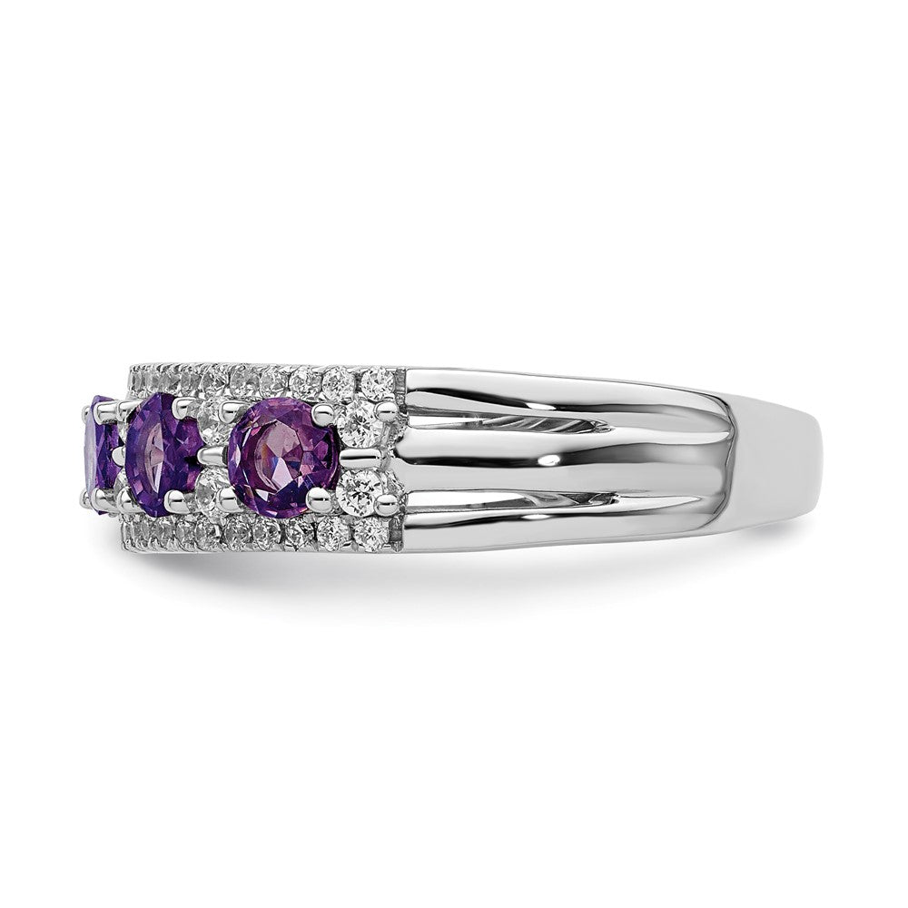 14k White Gold Polished Amethyst and Real Diamond Ring