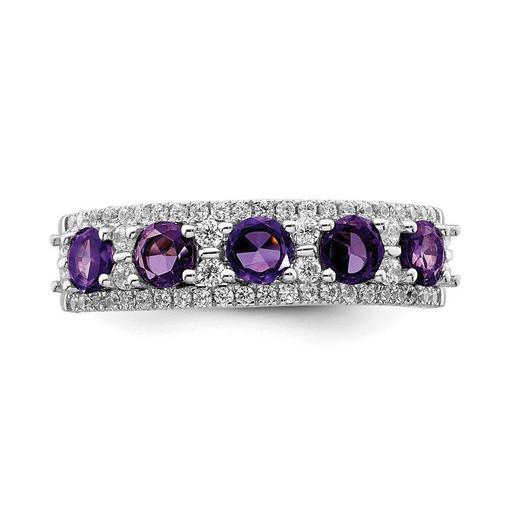 14k White Gold Polished Amethyst and Real Diamond Ring