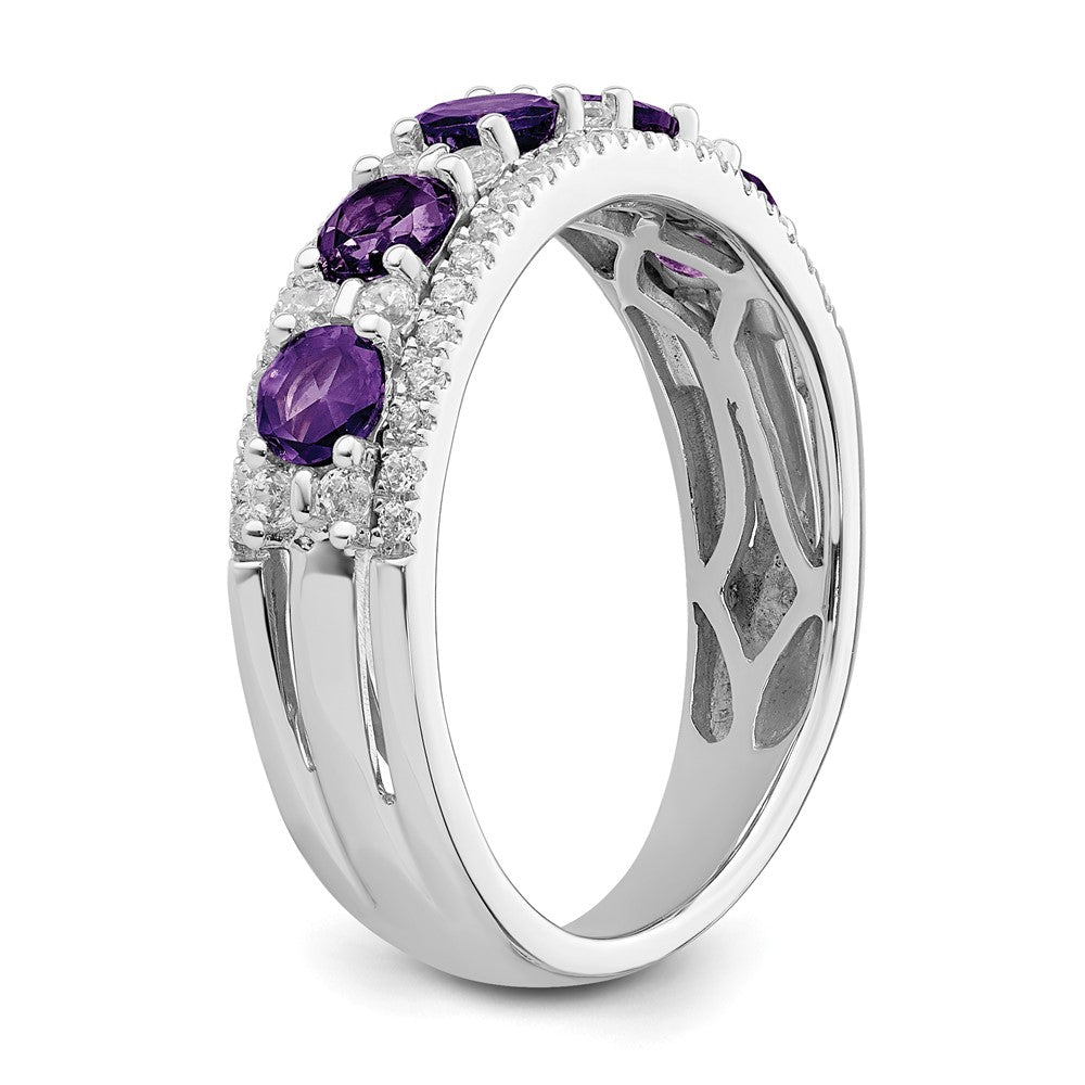 14k White Gold Polished Amethyst and Real Diamond Ring