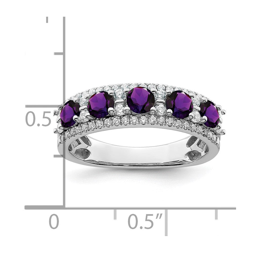 14k White Gold Polished Amethyst and Real Diamond Ring