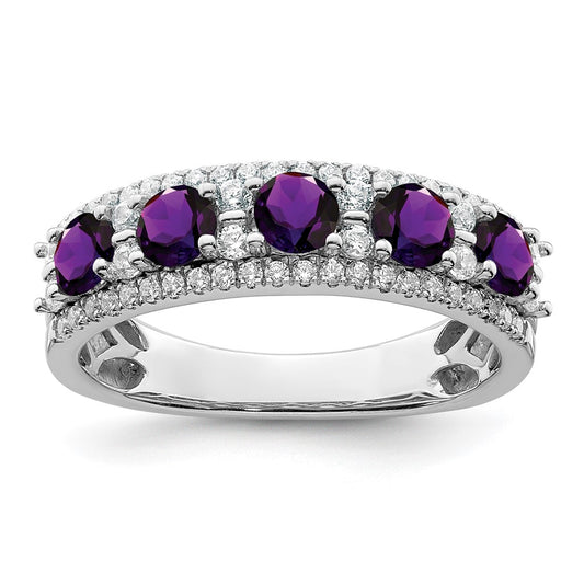 14k White Gold Polished Amethyst and Real Diamond Ring