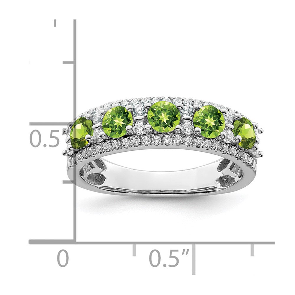 14k White Gold Polished Peridot and Real Diamond Ring