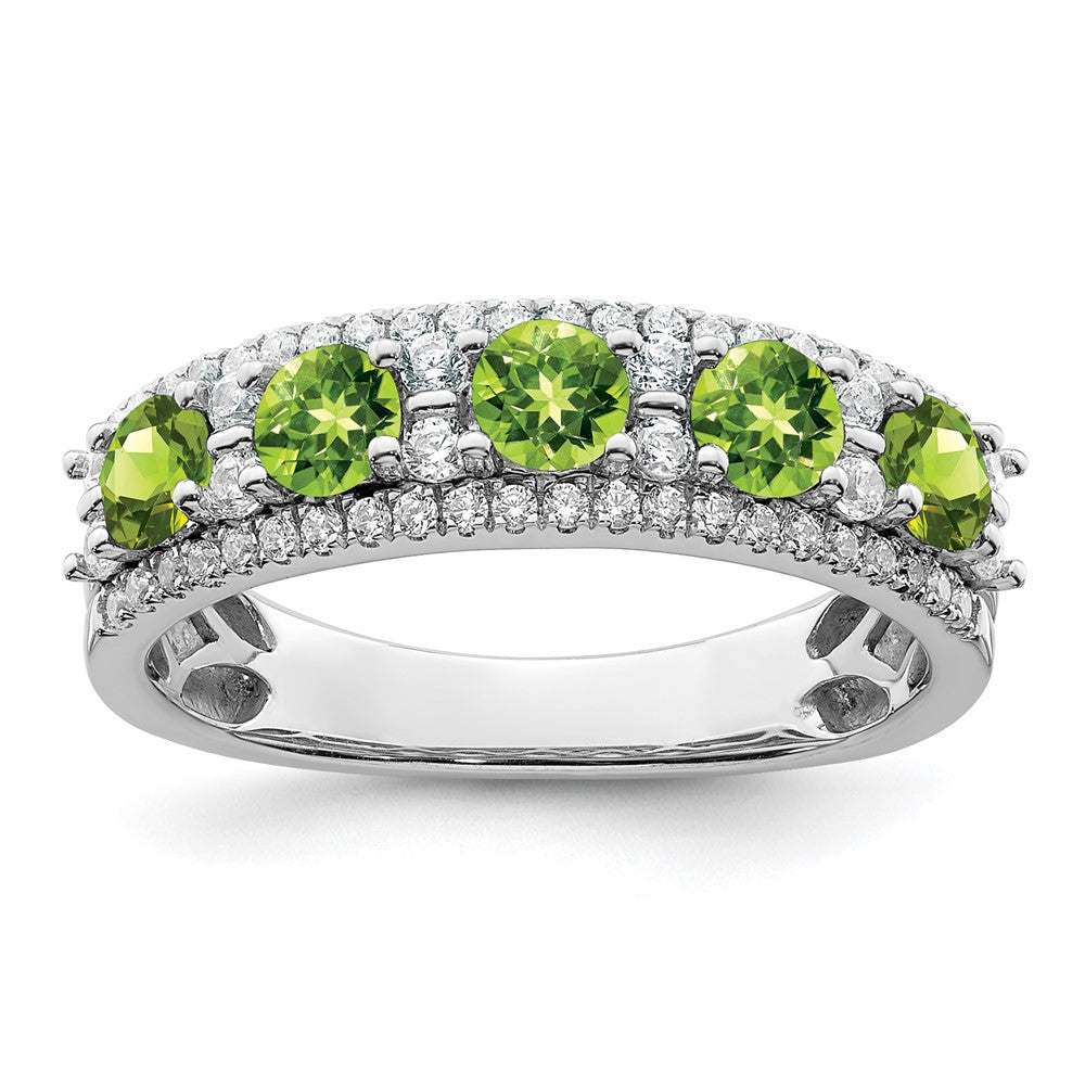 14k White Gold Polished Peridot and Real Diamond Ring