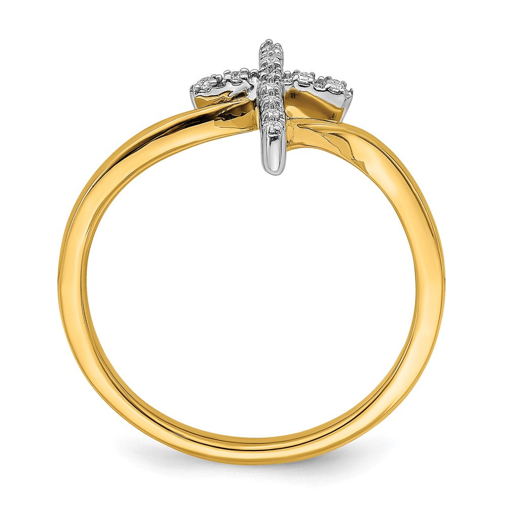 14k Two-Tone Gold Polished Cross Real Diamond Ring