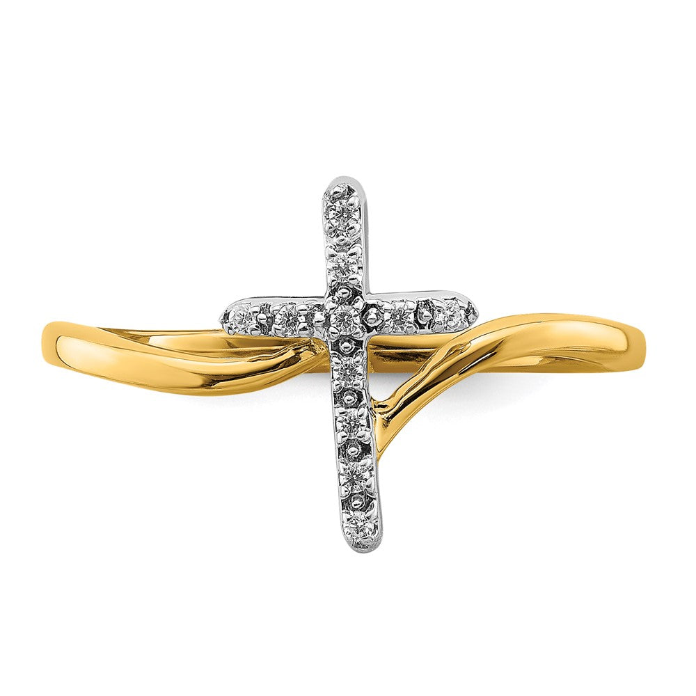 14k Two-Tone Gold Polished Cross Real Diamond Ring