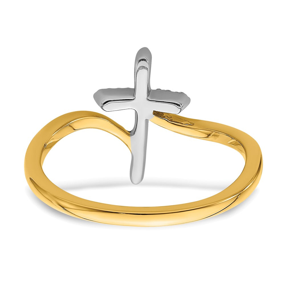 14k Two-Tone Gold Polished Cross Real Diamond Ring