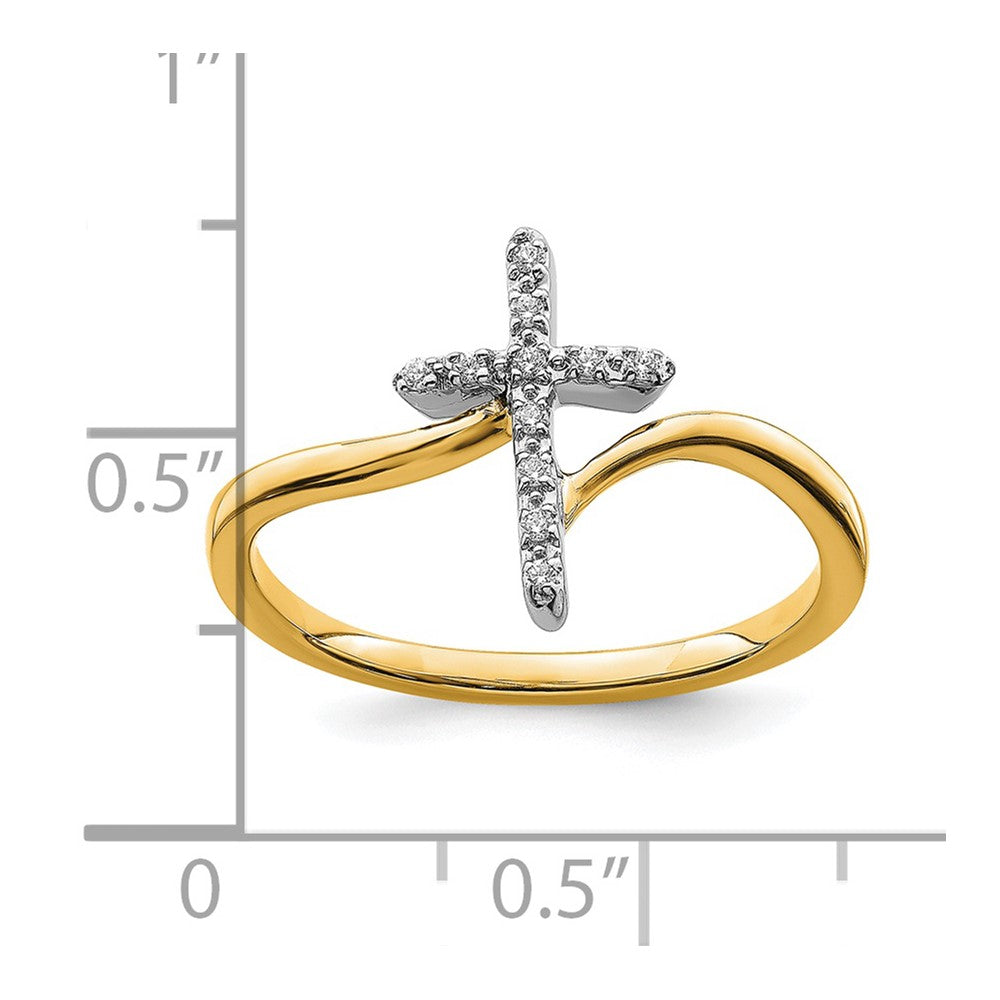 14k Two-Tone Gold Polished Cross Real Diamond Ring