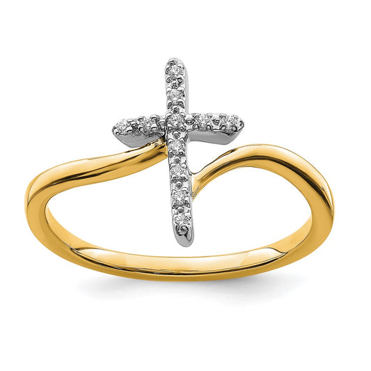 14k Two-Tone Gold Polished Cross Real Diamond Ring