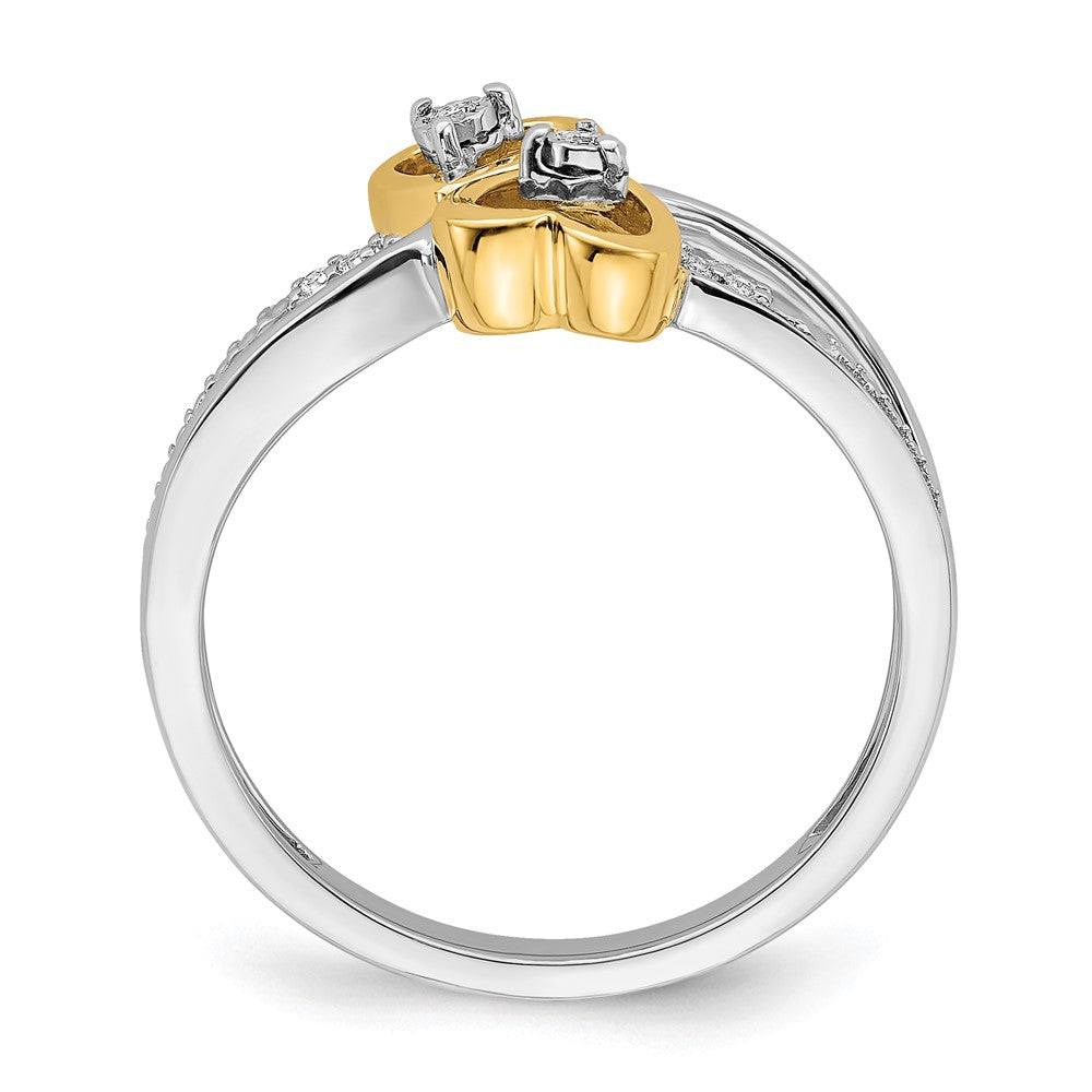 14k Two-Tone Gold Polished Double Heart Real Diamond Ring