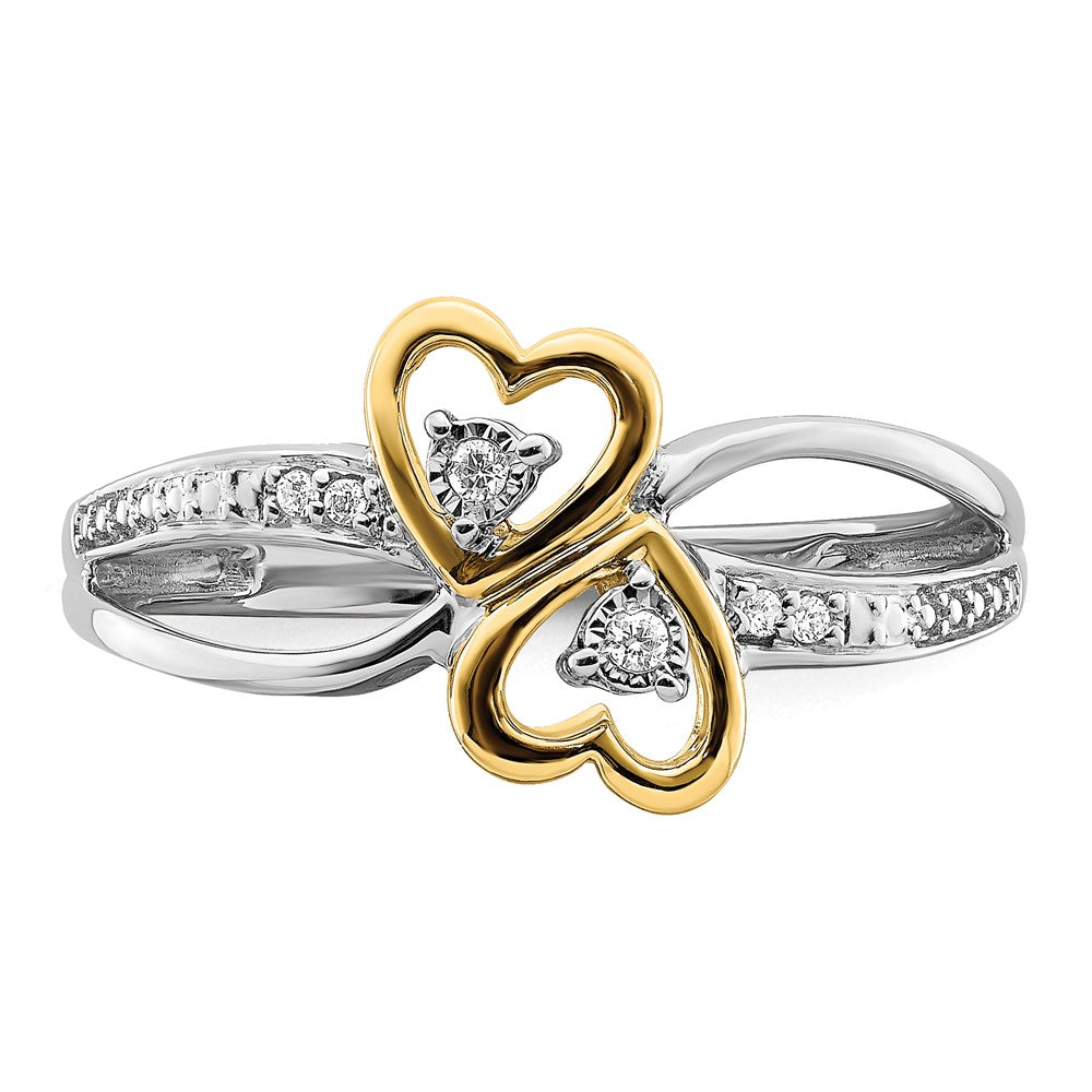 14k Two-Tone Gold Polished Double Heart Real Diamond Ring