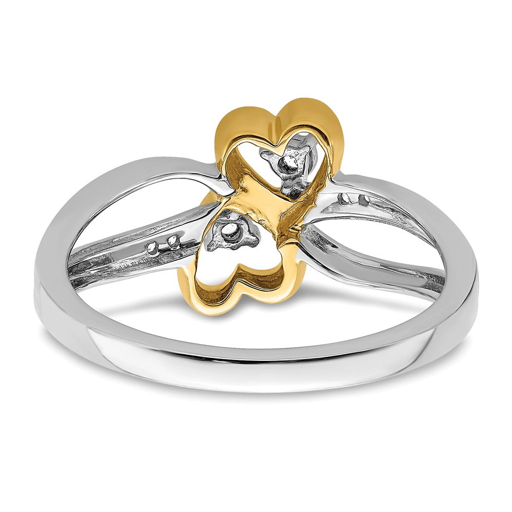 14k Two-Tone Gold Polished Double Heart Real Diamond Ring