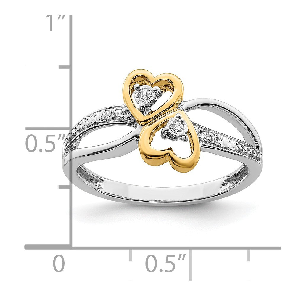 14k Two-Tone Gold Polished Double Heart Real Diamond Ring