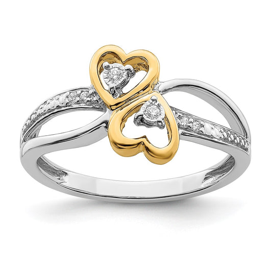 14k Two-Tone Gold Polished Double Heart Real Diamond Ring