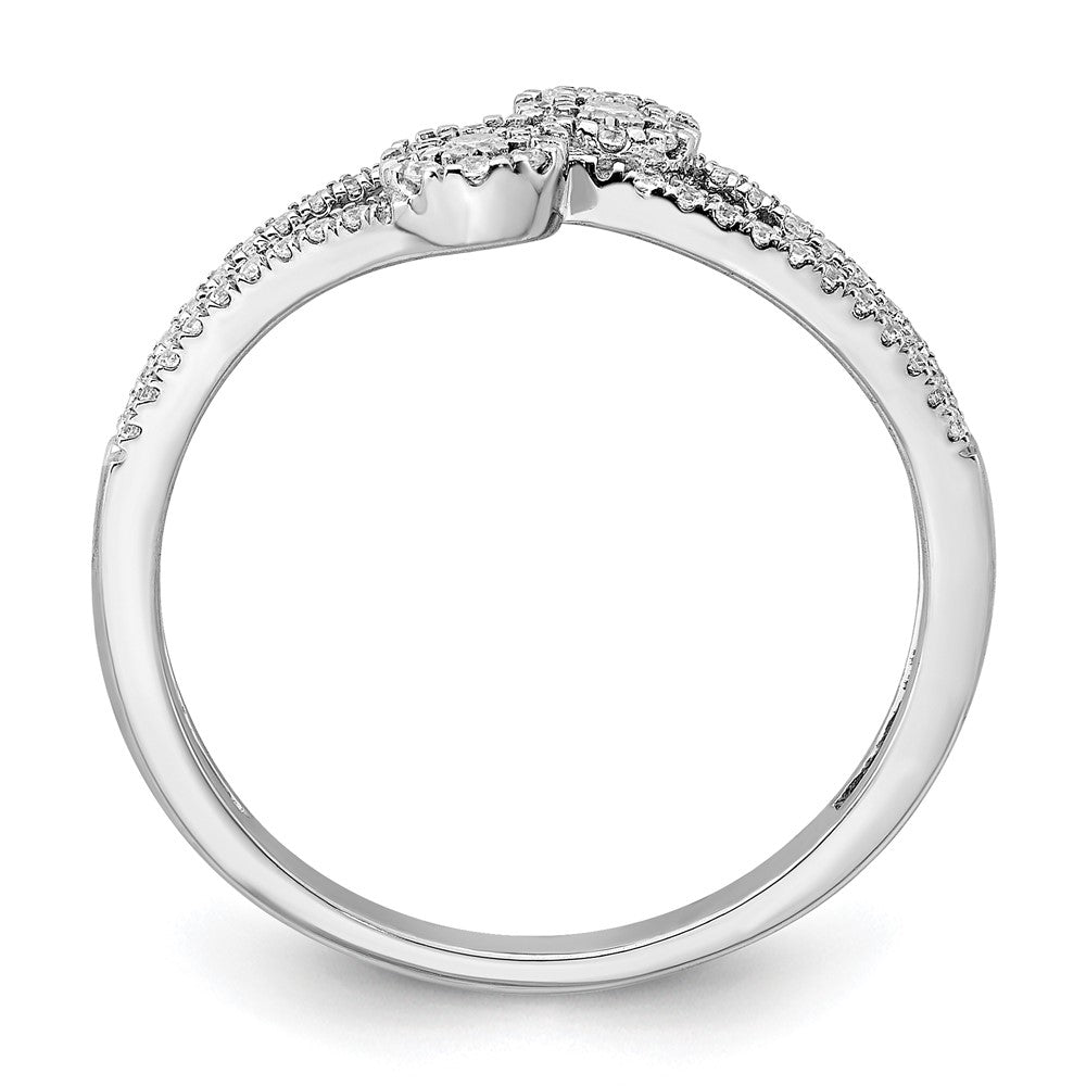 14k White Gold Polished Double Pave Circle ByPass Ring