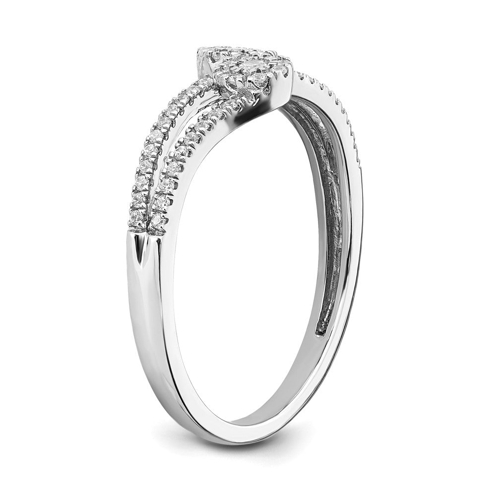 14k White Gold Polished Double Pave Circle ByPass Ring