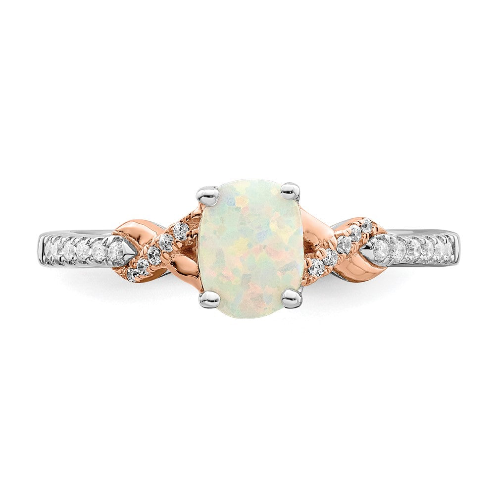 14k Two-Tone Gold Polished Oval Opal & Real Diamond Ring