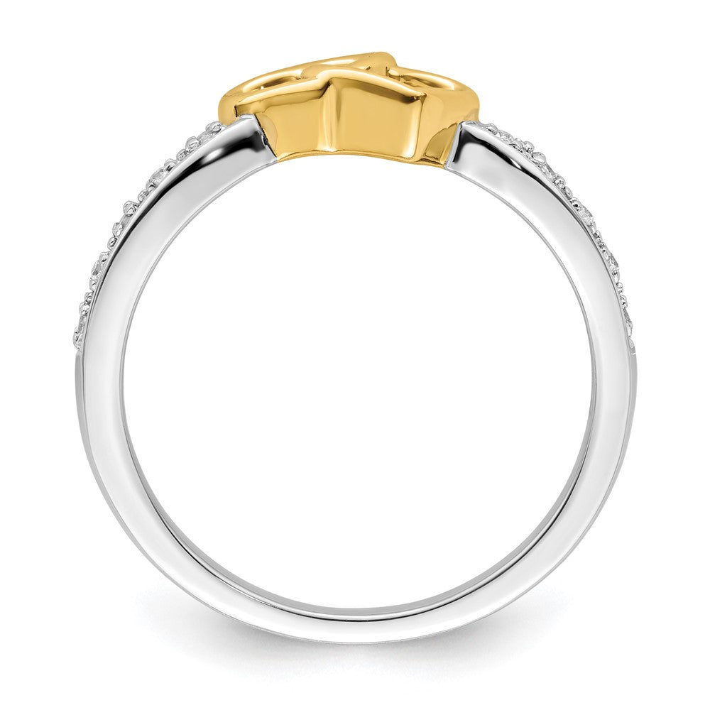 14k Two-Tone Gold Polished Double Heart Real Diamond Ring