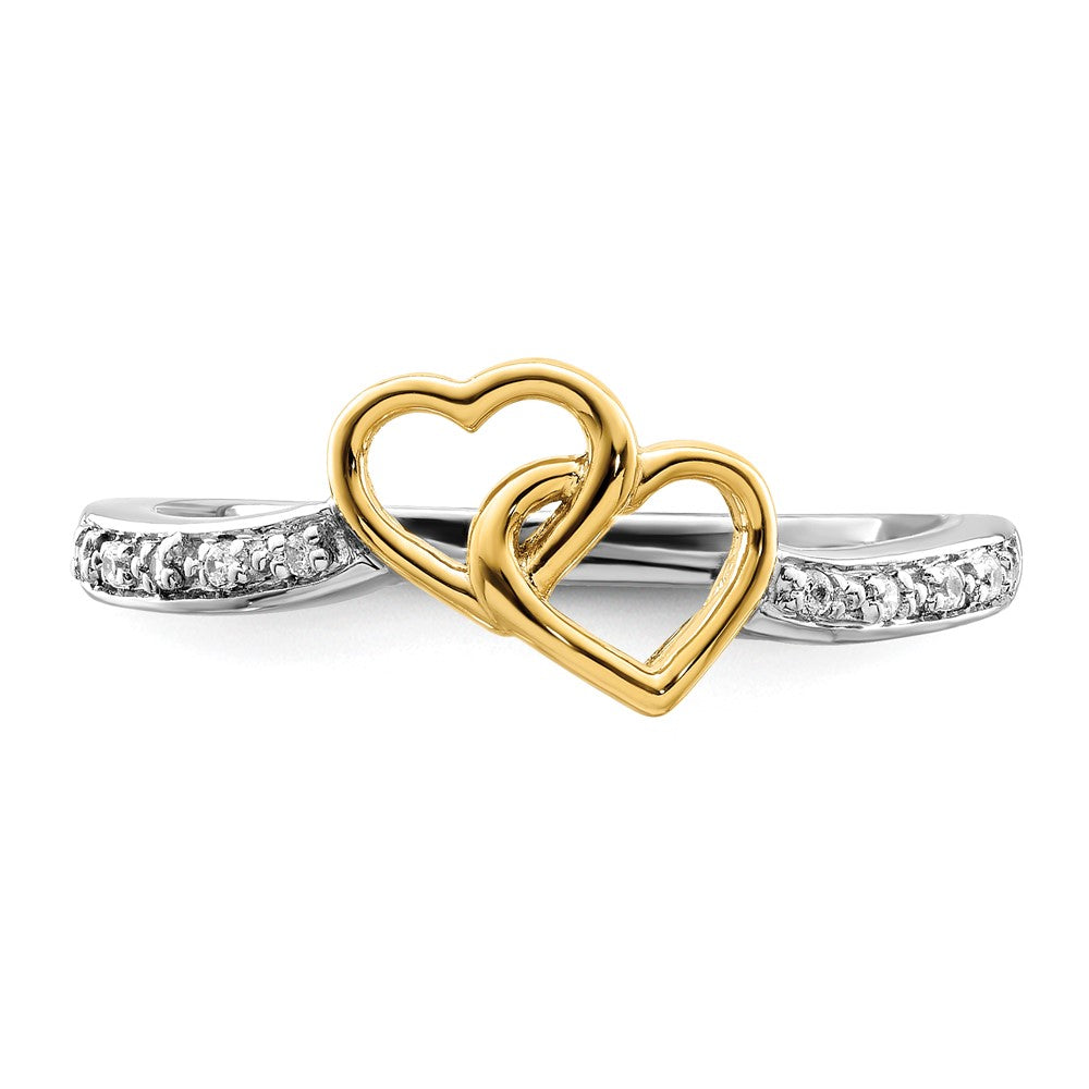 14k Two-Tone Gold Polished Double Heart Real Diamond Ring