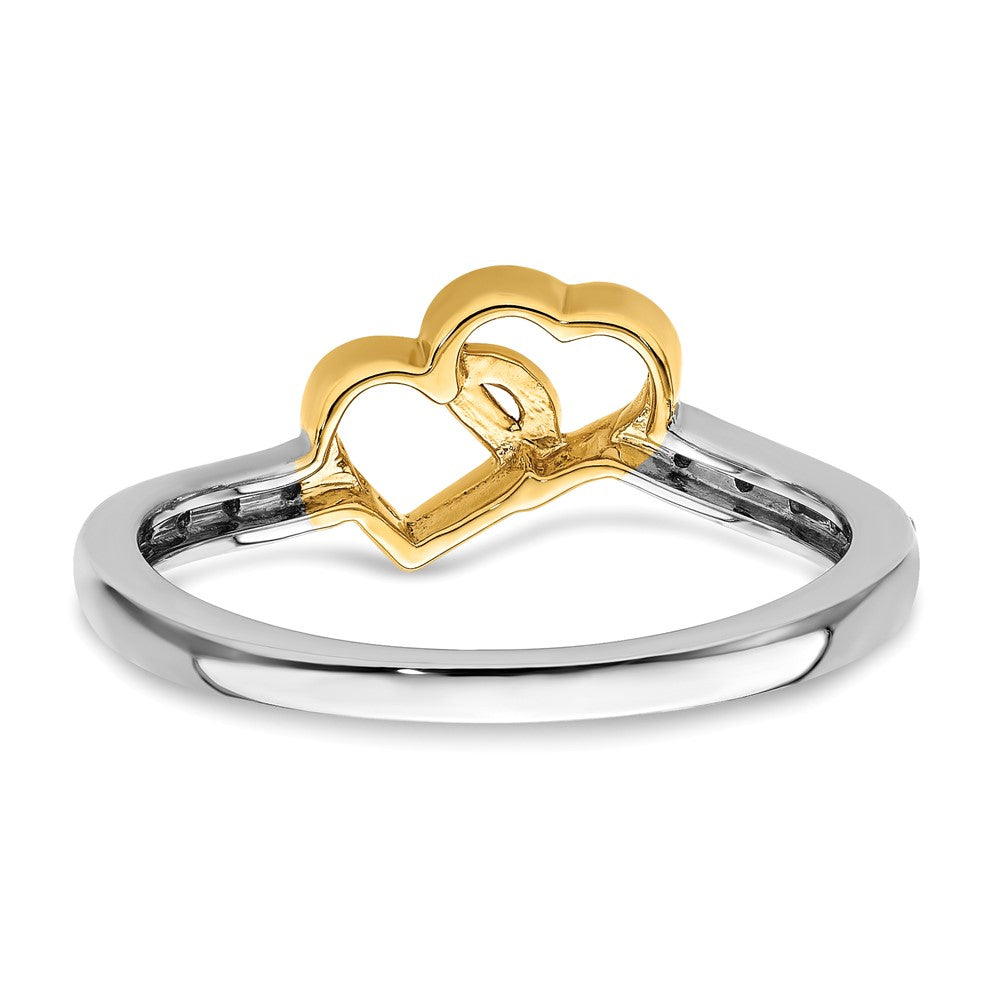 14k Two-Tone Gold Polished Double Heart Real Diamond Ring