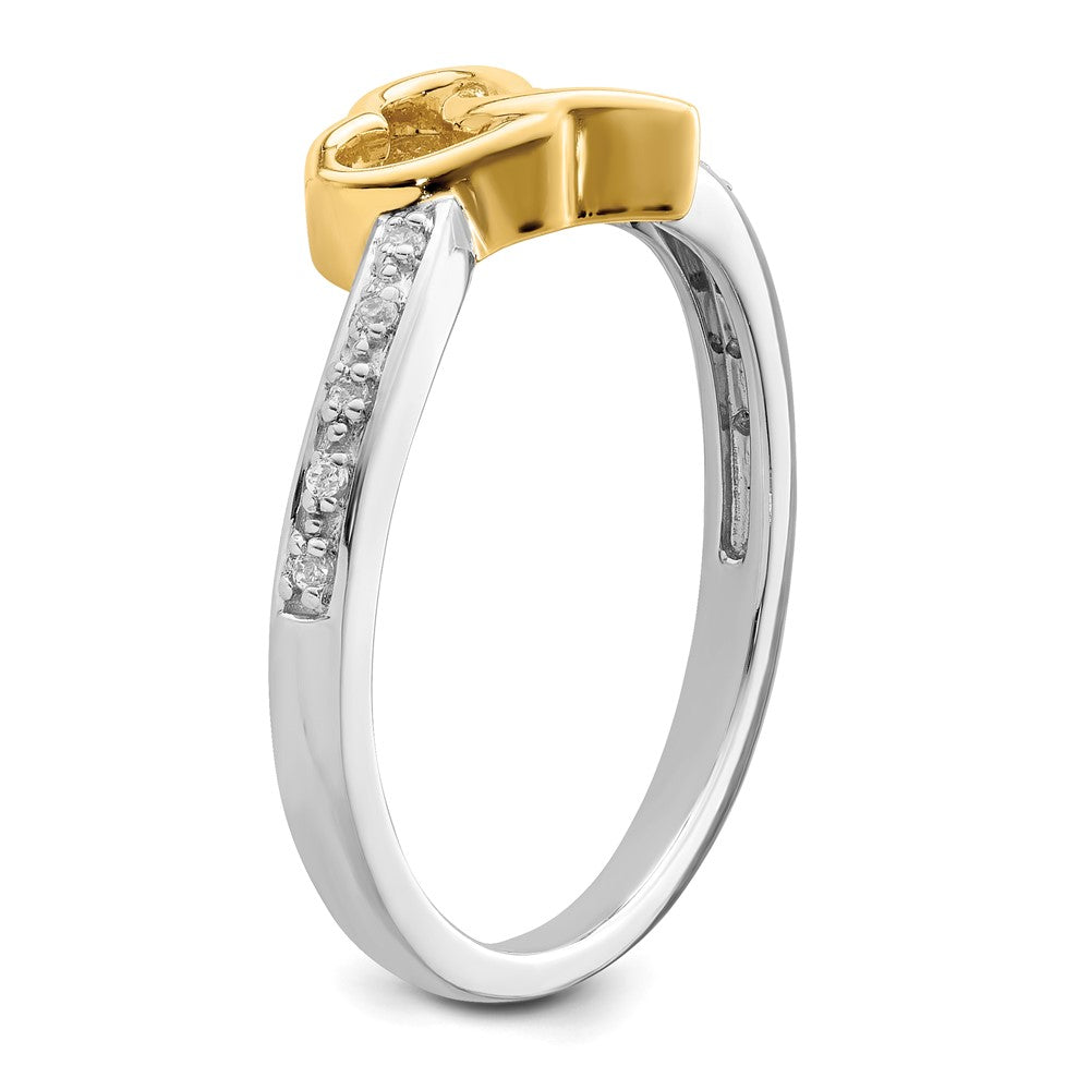 14k Two-Tone Gold Polished Double Heart Real Diamond Ring