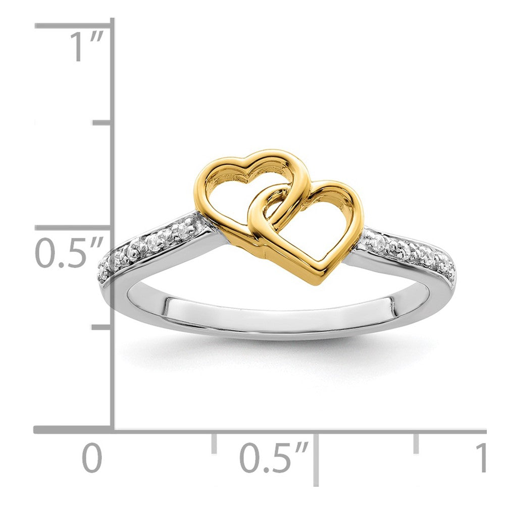 14k Two-Tone Gold Polished Double Heart Real Diamond Ring