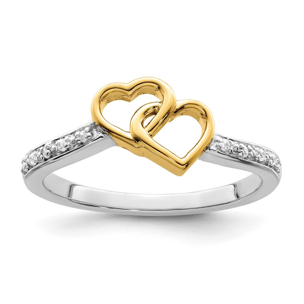 14k Two-Tone Gold Polished Double Heart Real Diamond Ring