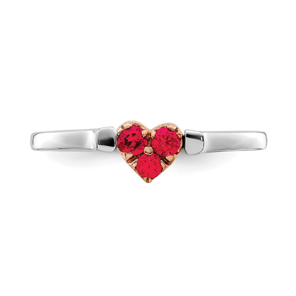 14k Two-Tone Gold White & Rose Polished Ruby and Real Diamond Heart Flip Ring