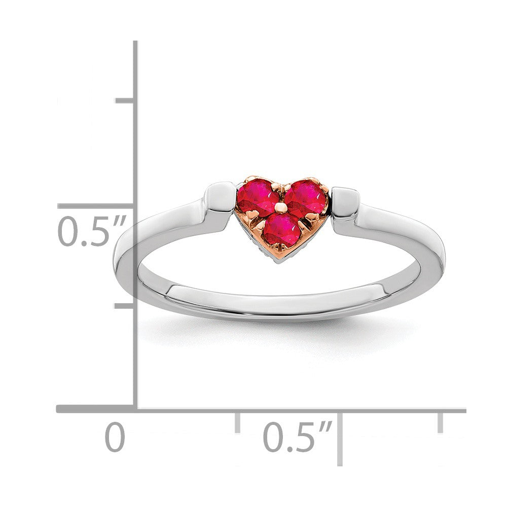 14k Two-Tone Gold White & Rose Polished Ruby and Real Diamond Heart Flip Ring