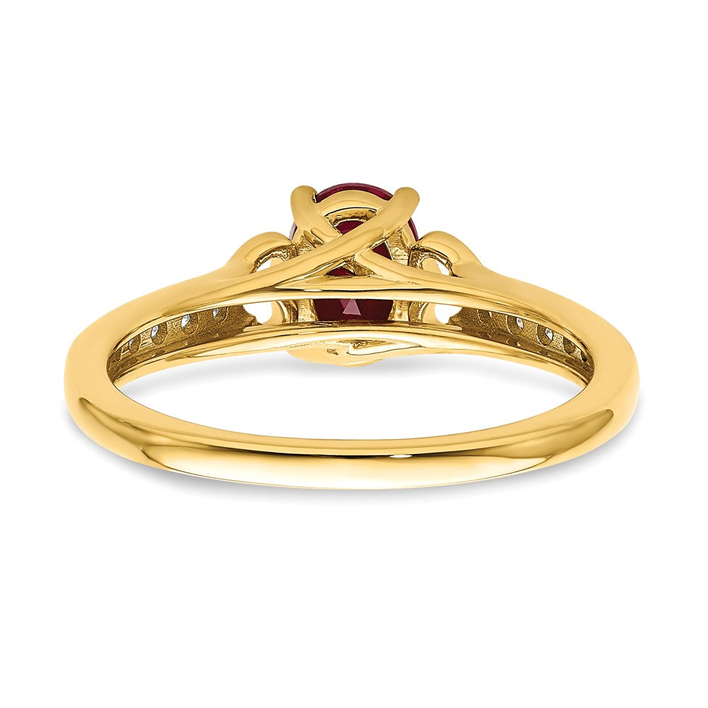 14K Yellow Gold Polished Side Hearts Ruby and Real Diamond Ring