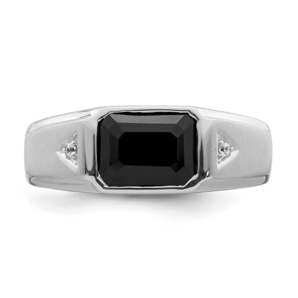 14k White Gold Polished & Satin Onyx & Real Diamond Mens Ring