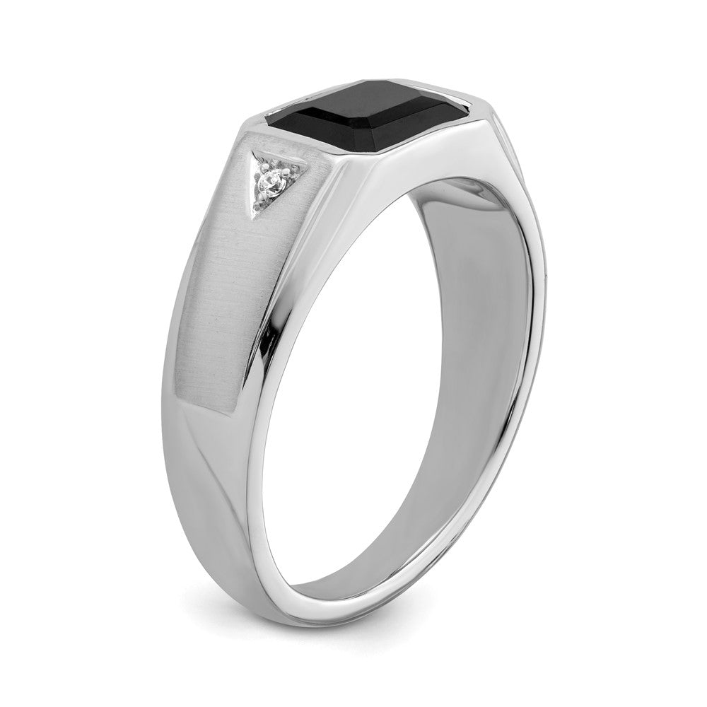 14k White Gold Polished & Satin Onyx & Real Diamond Mens Ring