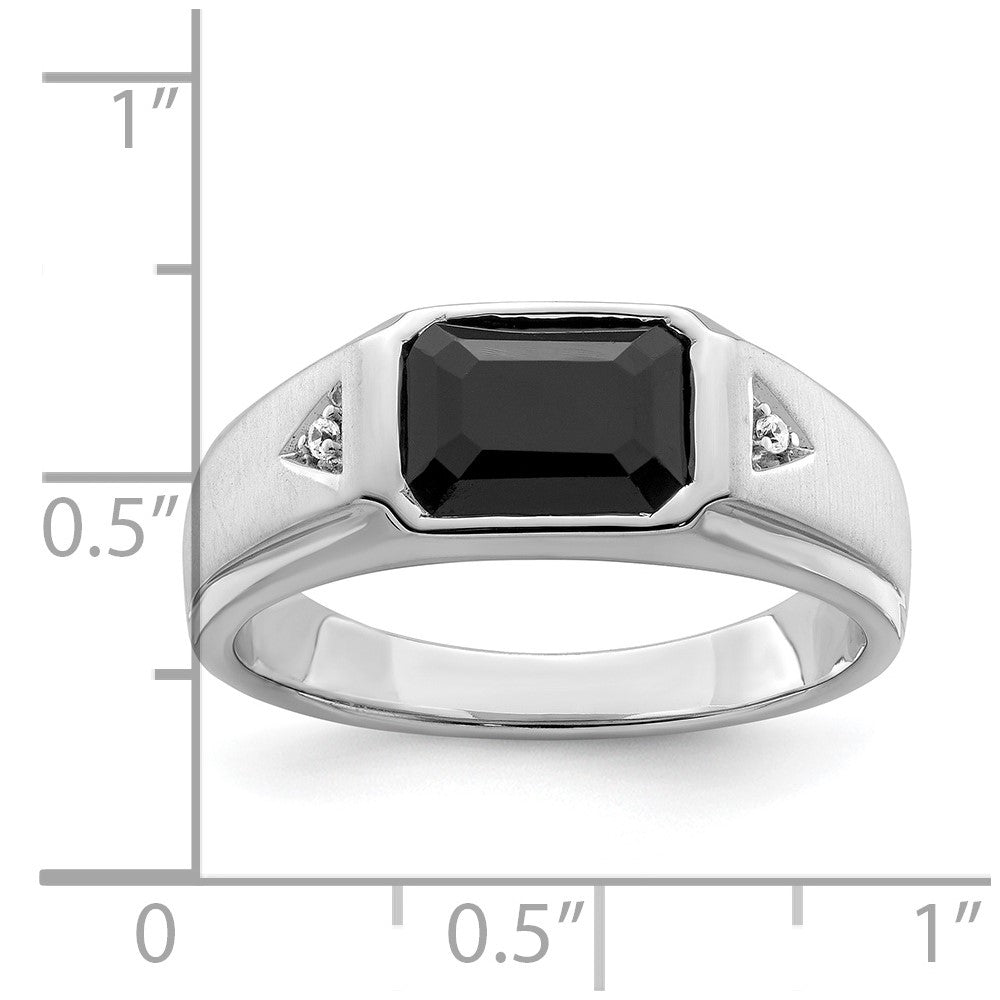 14k White Gold Polished & Satin Onyx & Real Diamond Mens Ring