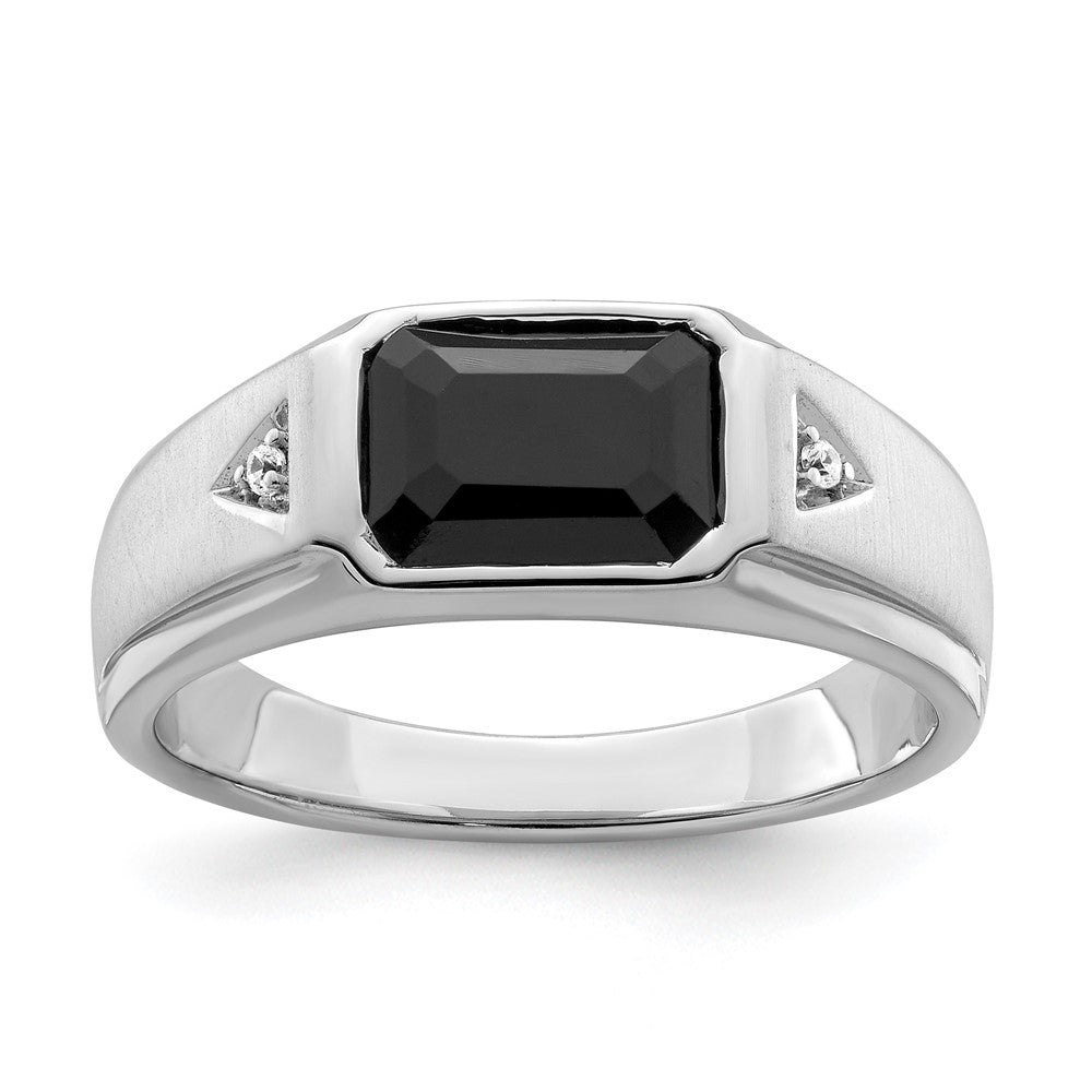 14k White Gold Polished & Satin Onyx & Real Diamond Mens Ring