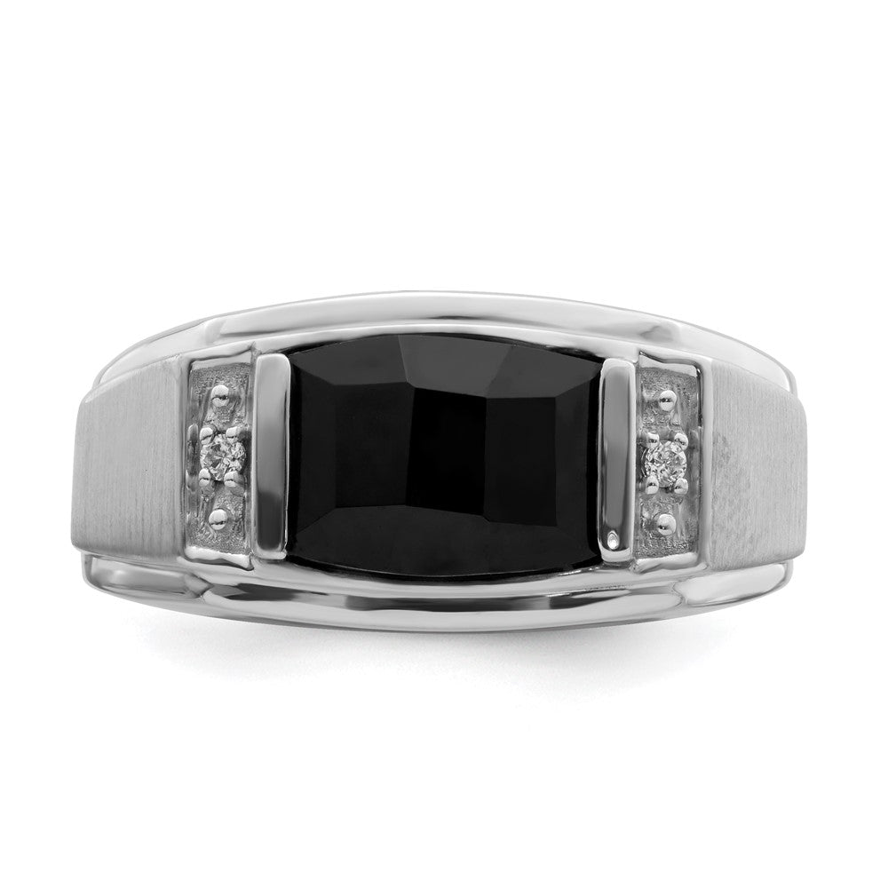 14k White Gold Polished & Satin Onyx & Real Diamond Mens Ring