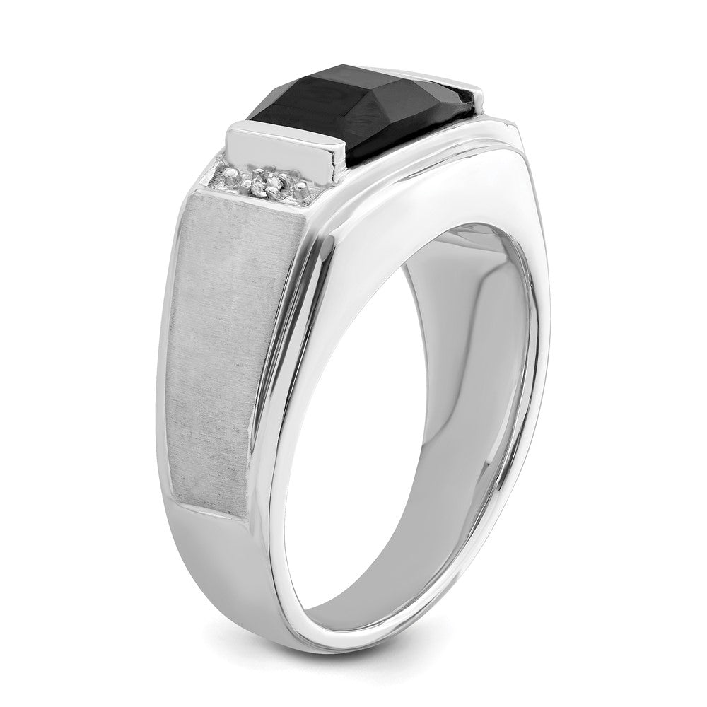 14k White Gold Polished & Satin Onyx & Real Diamond Mens Ring